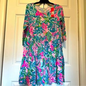 Lilly Pulitzer Geanna Swing Dress in Turquoise Oasis Golden Hour - Size M